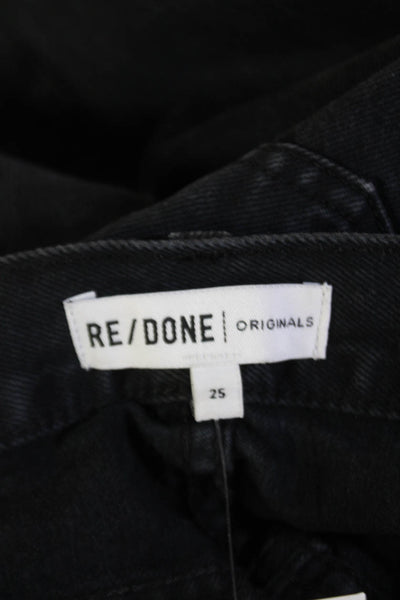 Redone Womens Cotton Distressed Button Fly Straight Leg Jeans Black Size 25