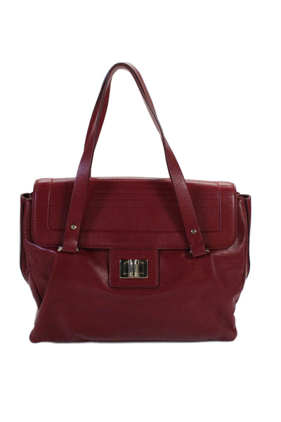 Elie Saab Unisex Adults Leather Gold Toned Hardware Satchel Handbag Cherry Red
