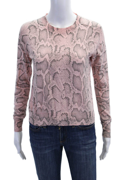 27 Miles Womens Cotton Snakeskin Print Long Sleeve Knit Top Pink Size XS