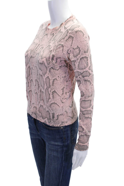 27 Miles Womens Cotton Snakeskin Print Long Sleeve Knit Top Pink Size XS