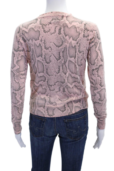 27 Miles Womens Cotton Snakeskin Print Long Sleeve Knit Top Pink Size XS