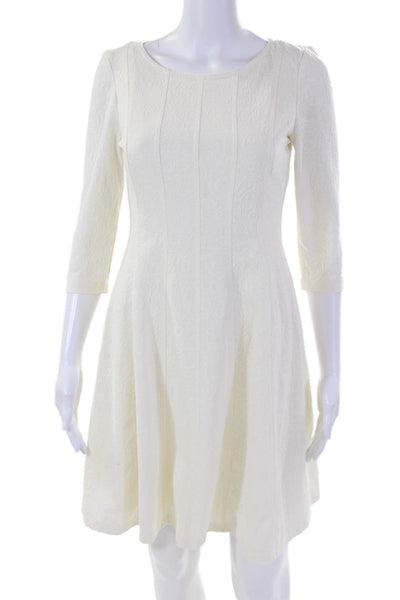 Taylor Womens Brocade Print Long Sleeves A Line Ivory Dress White Size 2