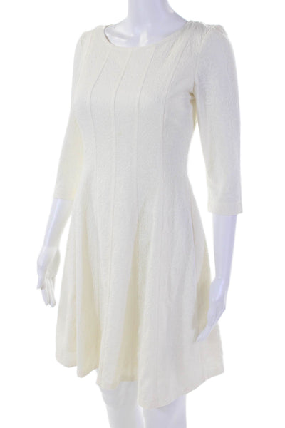 Taylor Womens Brocade Print Long Sleeves A Line Ivory Dress White Size 2