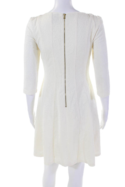 Taylor Womens Brocade Print Long Sleeves A Line Ivory Dress White Size 2