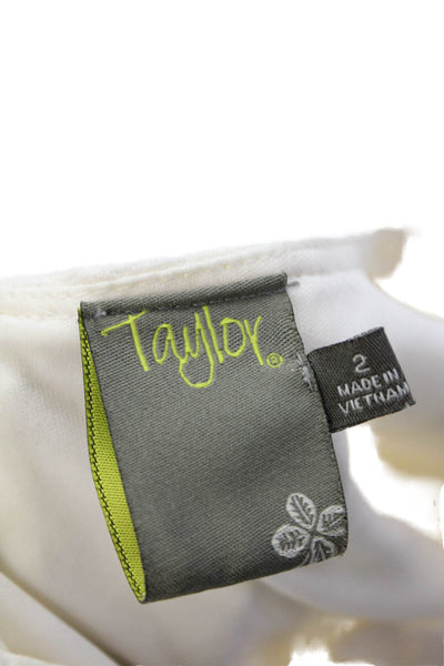 Taylor Womens Brocade Print Long Sleeves A Line Ivory Dress White Size 2