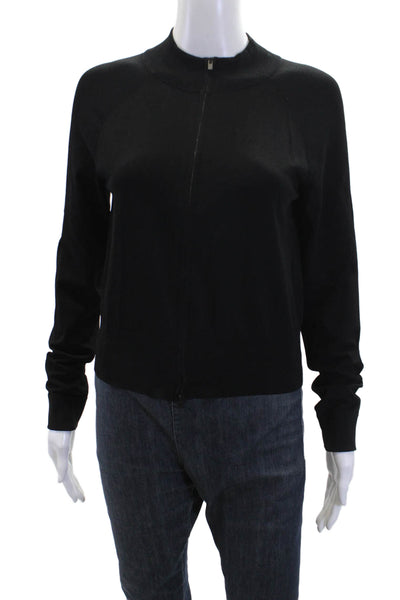 Vince Womens Basic High Neckline Full Zip Long Cropped Sweater Black Size S