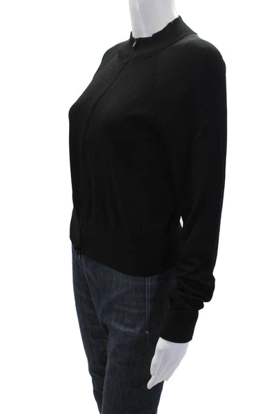 Vince Womens Basic High Neckline Full Zip Long Cropped Sweater Black Size S