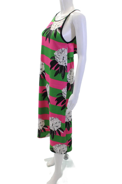 Jazmin Chebar Women Scoop Neck Spaghetti Straps Midi Floral Striped Dress Size 1