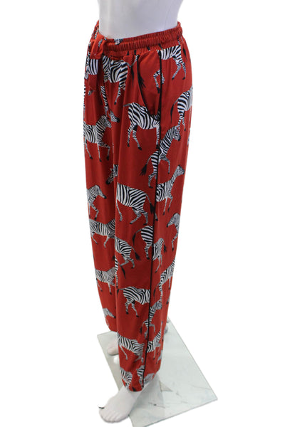 Anoli Womens Textured Elastic Waistband Wide Leg Zebra Print Pants Orange Size S