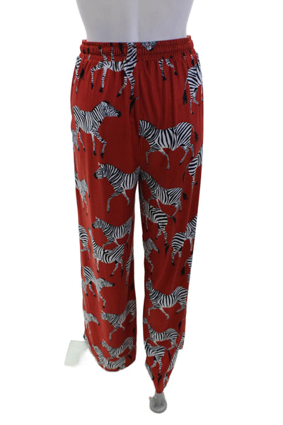 Anoli Womens Textured Elastic Waistband Wide Leg Zebra Print Pants Orange Size S