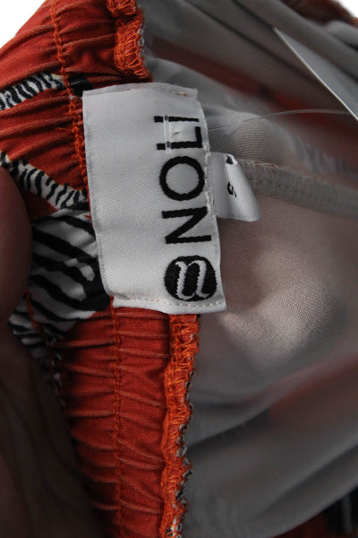 Anoli Womens Textured Elastic Waistband Wide Leg Zebra Print Pants Orange Size S