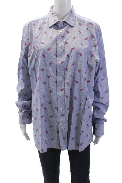 Etro Womens Cotton Long Sleeve Button Up Printed Dress Blouse Blue Size M
