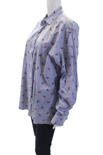 Etro Womens Cotton Long Sleeve Button Up Printed Dress Blouse Blue Size M