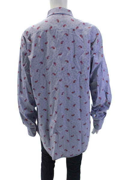 Etro Womens Cotton Long Sleeve Button Up Printed Dress Blouse Blue Size M