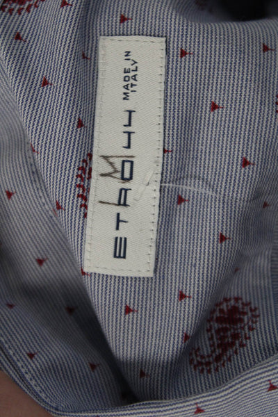 Etro Womens Cotton Long Sleeve Button Up Printed Dress Blouse Blue Size M