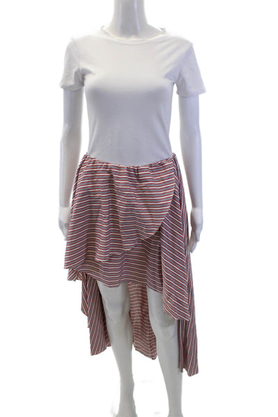 Caroline Constas Womens Cotton Stripped Elastic Waist Open Skirt Red Size L