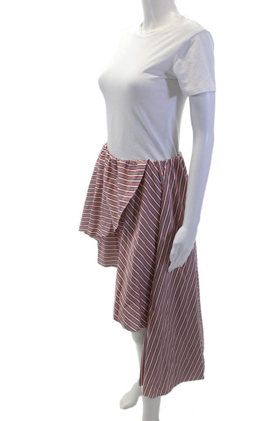 Caroline Constas Womens Cotton Stripped Elastic Waist Open Skirt Red Size L