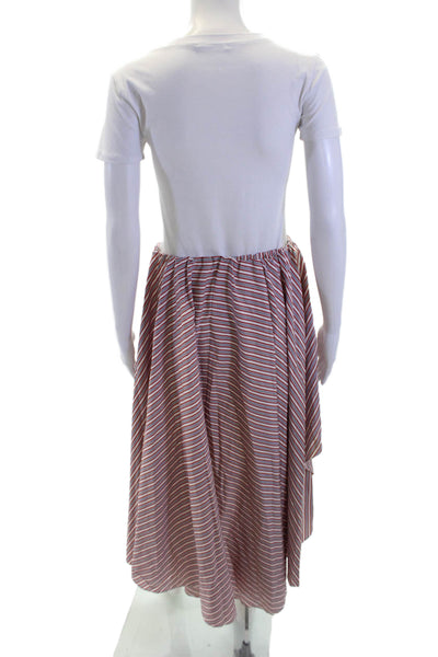 Caroline Constas Womens Cotton Stripped Elastic Waist Open Skirt Red Size L