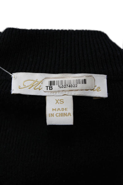 Minnie Rose Womens Cotton Knit Ruffle Cap Sleeve High Neck Blouse Black Size XS