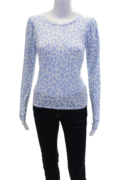 Golde Womens Cotton Baby Blue Animal Print Sheer Long Sleeve T-Shirt White XS