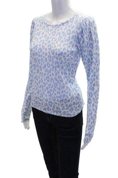 Golde Womens Cotton Baby Blue Animal Print Sheer Long Sleeve T-Shirt White XS