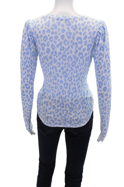 Golde Womens Cotton Baby Blue Animal Print Sheer Long Sleeve T-Shirt White XS