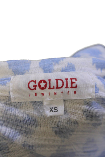 Golde Womens Cotton Baby Blue Animal Print Sheer Long Sleeve T-Shirt White XS