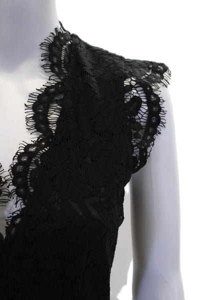 Rachel Zoe Womens Cotton Lace Texture Cap Sleeve Zipped Jumpsuit Black Size 0