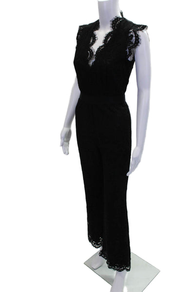 Rachel Zoe Womens Cotton Lace Texture Cap Sleeve Zipped Jumpsuit Black Size 0