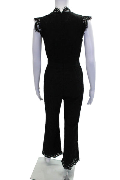 Rachel Zoe Womens Cotton Lace Texture Cap Sleeve Zipped Jumpsuit Black Size 0