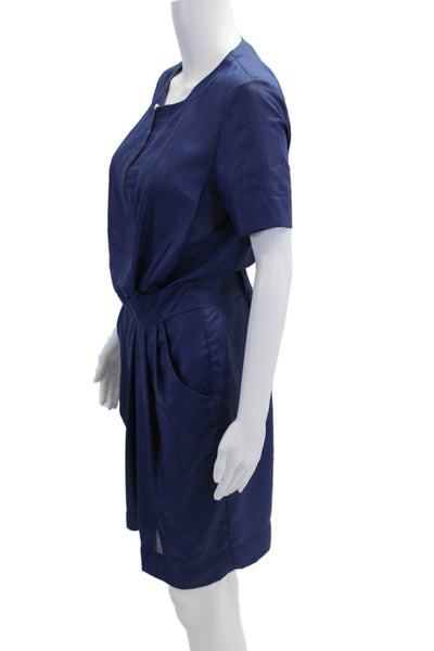 Cut25 Womens Short Sleeve Y-Neck  A-Line Knee Length Dress Blue Size 4