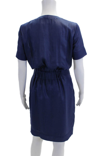 Cut25 Womens Short Sleeve Y-Neck  A-Line Knee Length Dress Blue Size 4