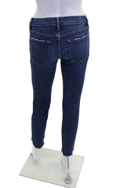 Frame Denim Womens Cotton Zip Medium Wash Low-Rise Skinny Jeans Blue Size 26