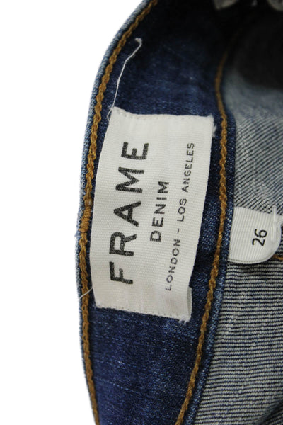 Frame Denim Womens Cotton Zip Medium Wash Low-Rise Skinny Jeans Blue Size 26