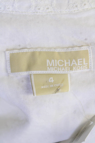 Michael Michael Kors Womens Cotton Collared Tied Short Sleeve Dress White Size 4