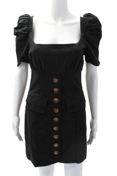 C/MEO Collective Womens Cotton Square Neck Puff Sleeve Mini Dress Black Size S