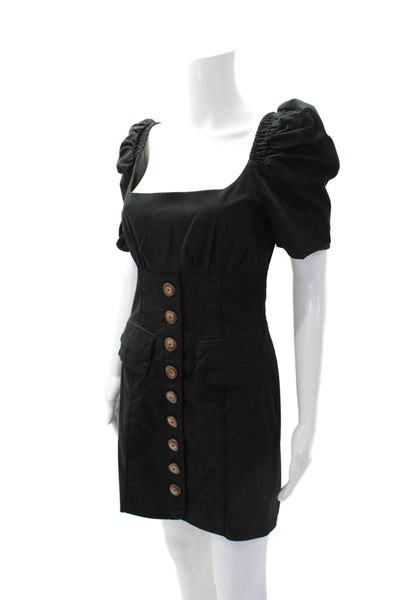 C/MEO Collective Womens Cotton Square Neck Puff Sleeve Mini Dress Black Size S