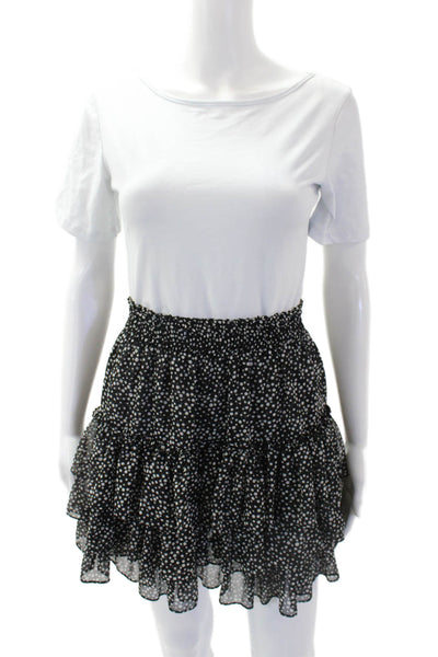 Misa Womens Smocked Waist Polka Dot Layered Ruffled Mini Skirt Black Size S