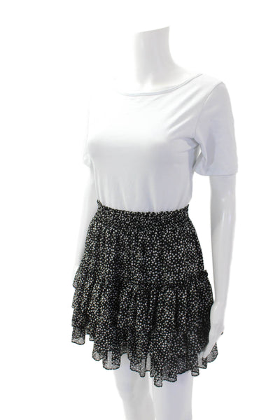 Misa Womens Smocked Waist Polka Dot Layered Ruffled Mini Skirt Black Size S