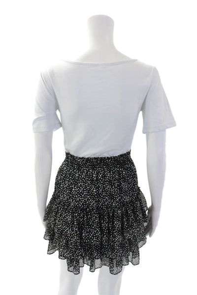 Misa Womens Smocked Waist Polka Dot Layered Ruffled Mini Skirt Black Size S