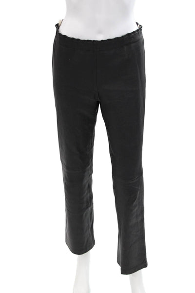 Stouls Women's Pull-On Flat Front Leather Straight Leg Pants Black Size L