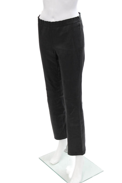 Stouls Women's Pull-On Flat Front Leather Straight Leg Pants Black Size L
