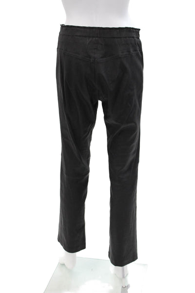 Stouls Women's Pull-On Flat Front Leather Straight Leg Pants Black Size L
