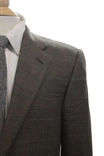 Hickey Freeman Mens Plaid Print Two Button Closure Suit Jacket Brown Size 42
