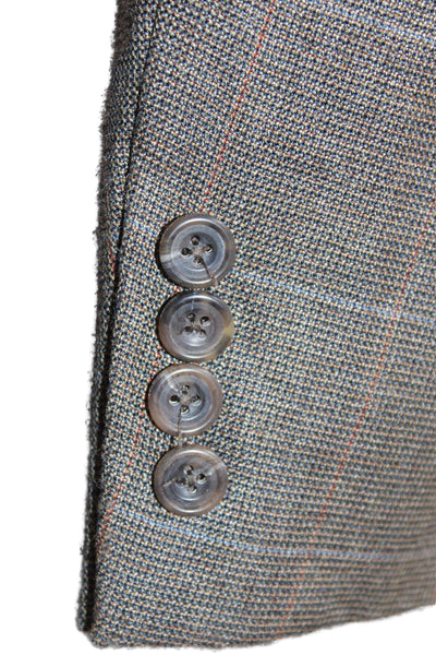 Hickey Freeman Mens Plaid Print Two Button Closure Suit Jacket Brown Size 42