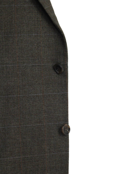 Hickey Freeman Mens Plaid Print Two Button Closure Suit Jacket Brown Size 42