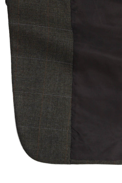 Hickey Freeman Mens Plaid Print Two Button Closure Suit Jacket Brown Size 42