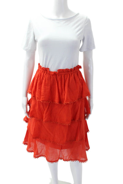 Red Carter Womens Cotton Embroidered Trim Tiered Mini Skirt Red Size XS