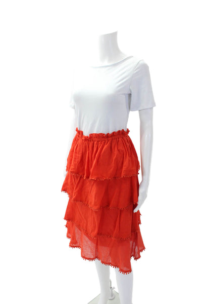 Red Carter Womens Cotton Embroidered Trim Tiered Mini Skirt Red Size XS