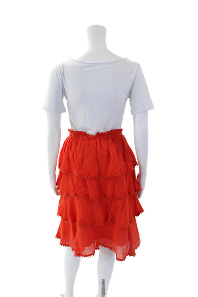 Red Carter Womens Cotton Embroidered Trim Tiered Mini Skirt Red Size XS